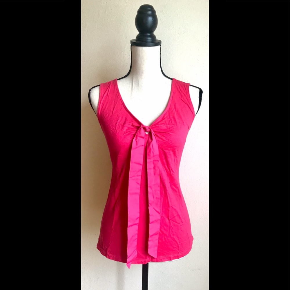 Hot Pink Sleeveless Top,Pink Ribbon Tie @ Front, L
